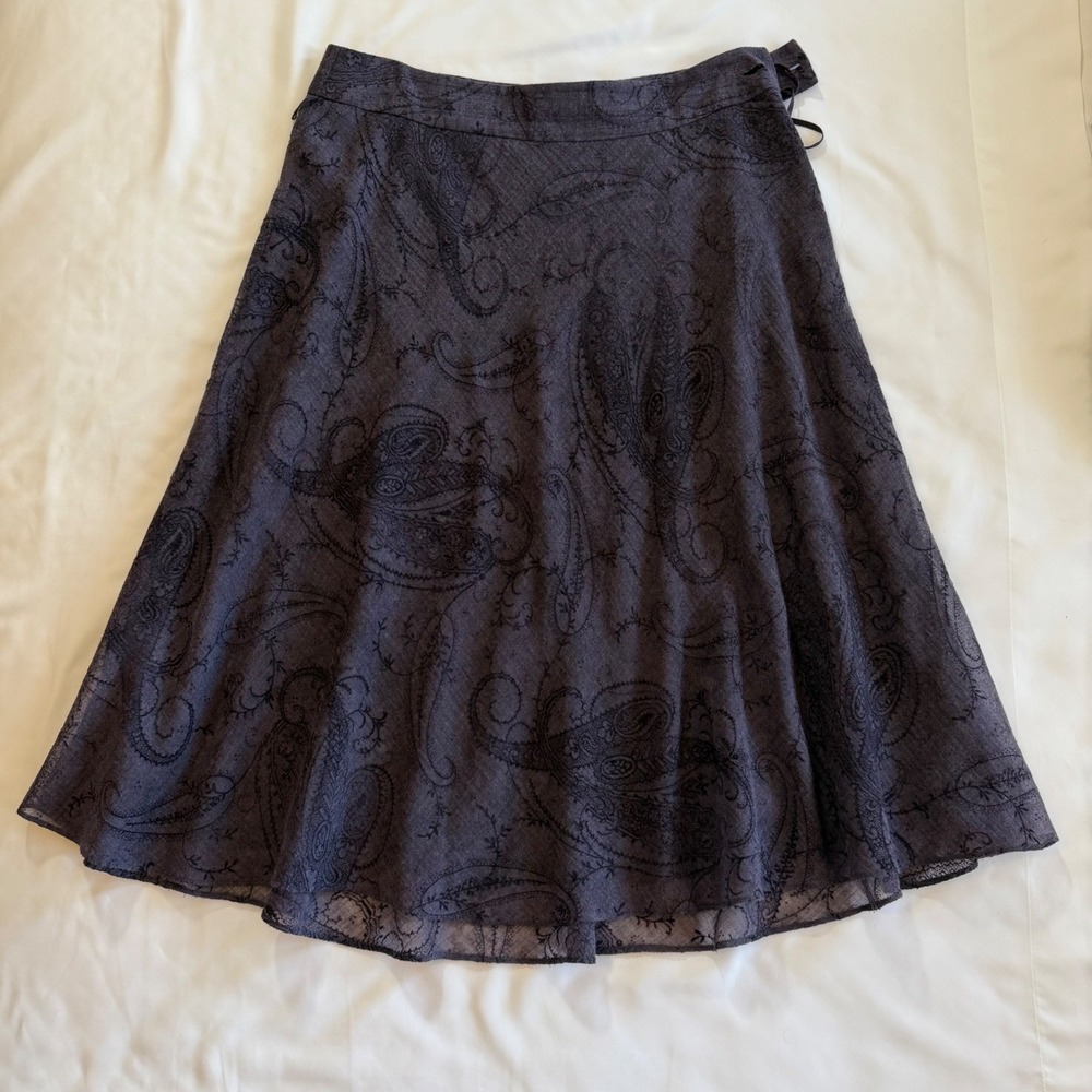 Wool Blend Paisley Skirt Anne Klein A-Line Midi Purple 90s Vtg Whimsigoth Sz 12